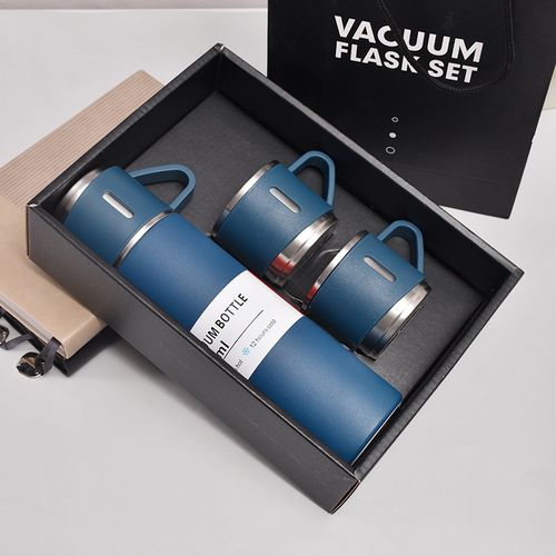 Ensemble de flacons isothermes avec 3 tasses en acier boisson chaude/froide500ml VACUUM FLASK