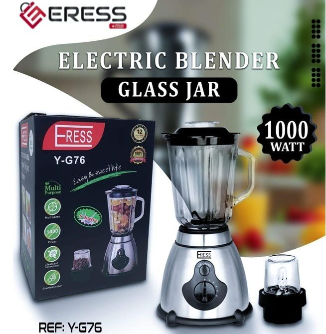 ERESS Mixeur Blender Smoothie maker 1000 W Bol en inox + Moulin épices en verre