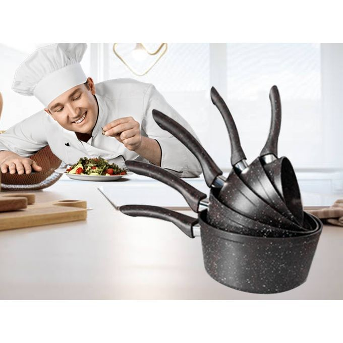 Elégante Série de 5 Casseroles de la Marque Bonomi Top Granite Tailles Progressives Robuste Noir