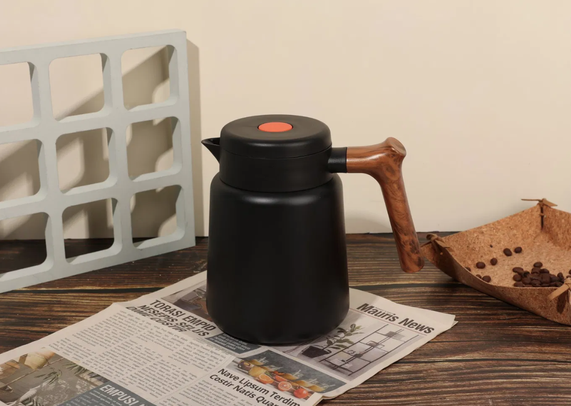 CONFO® Cafetière isolée bouilloire en acier inoxydable ménage grain de bois poignée personnalité créative rétro cadeau de fête des