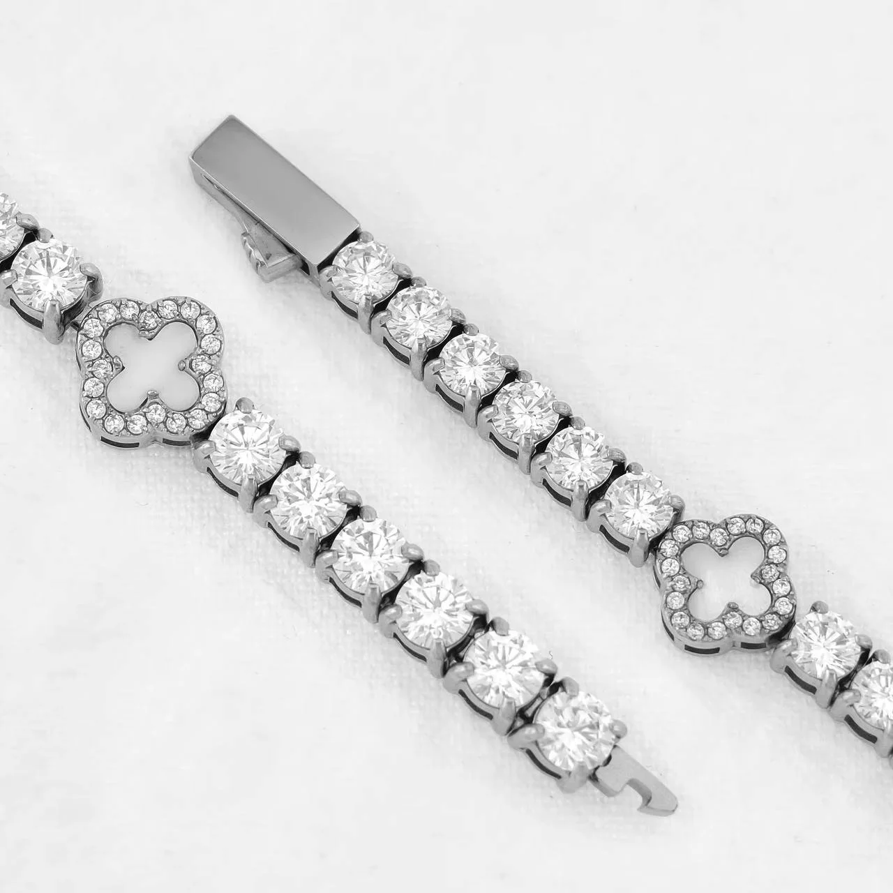 Bracelet Clover and Tennis (Argent)