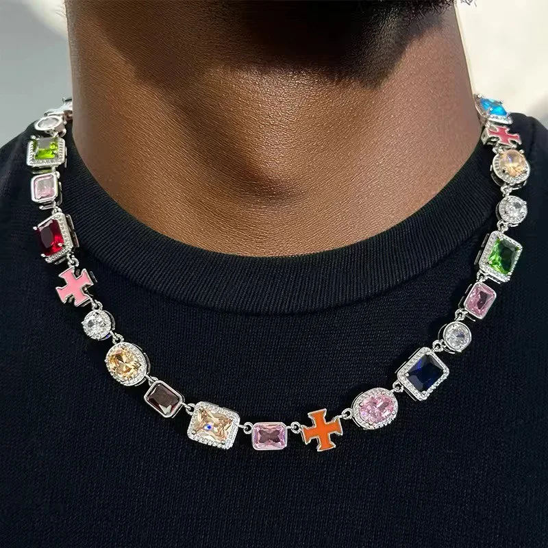 Collier Gems and Cross (Argent)