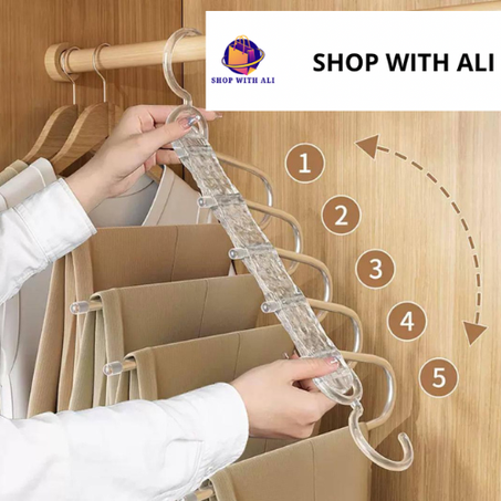 Cintre multiple 5 en 1 pour vêtement et pantalons