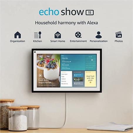 Echo Show 15 ، شاشة ذكية Full HD مقاس 15.6 بوصة لتنظيم الأسرة مع Alexa