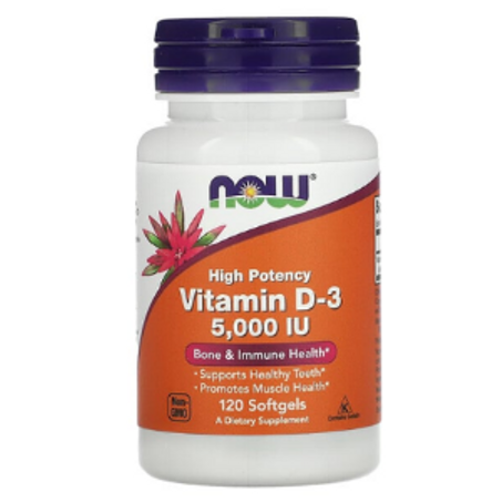 NOW Foods - Vitamine D3 5000 UI - Haute efficacité - 120 capsules à enveloppe molle