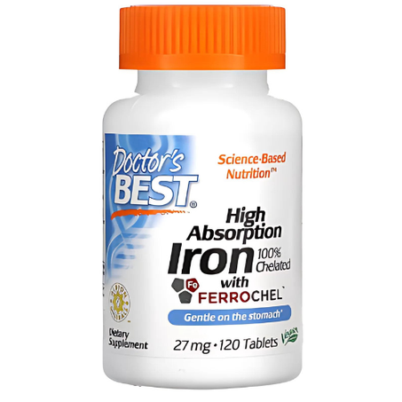 Doctor's Best - Fer à haute absorption avec Ferrochel 27 mg - 120 comprimés