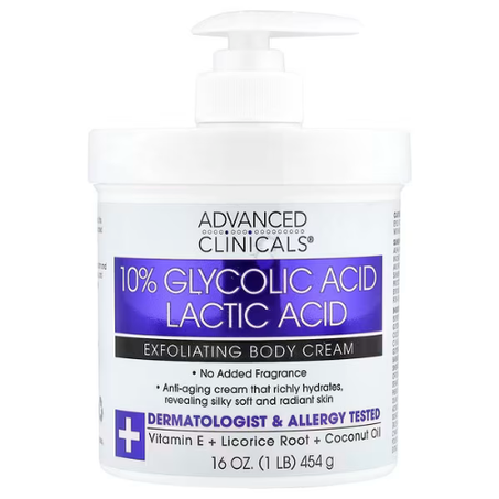 Advanced Clinicals - Crème exfoliante pour le corps, Acide lactique, 10 % d'acide glycolique - 454 g