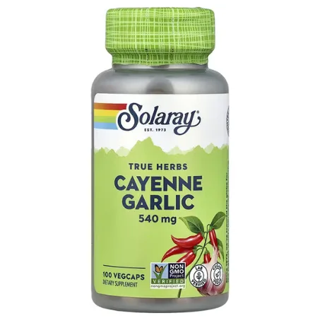 Solaray - True Herbs - Ail de Cayenne - 100 VegCaps - Soutien circulatoire, effet réchauffant, antioxydant
