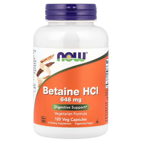 NOW Foods - Chlorhydrate de bétaïne, 648 mg - 120 capsules végétariennes