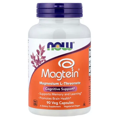 NOW Foods - Magnésium pour le cerveau avec Magtein - 90 capsules végétariennes - Mémoire et Concentration - Thréonate de magnésium