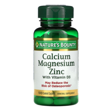 Nature's Bounty - Calcium-Magnésium-Zinc avec vitamine D3 - 100 comprimés-capsules enrobés