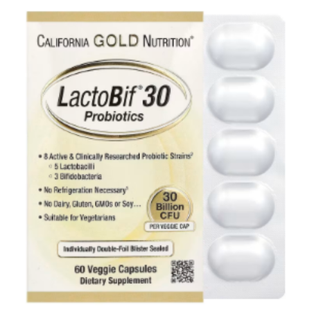 California Gold Nutrition - Lactobif 30 - 30 milliards d'UFC - 60 capsules végétales