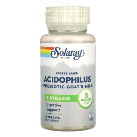 Solaray - Acidophilus lyophilisé + Lait de chèvre prébiotique - 3 milliards - 50 capsules végétales