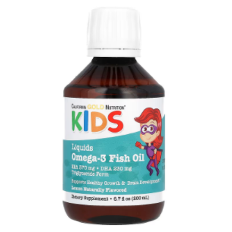 California Gold Nutrition - Huile de poisson norvégienne aux oméga-3 pour enfants - Citron naturel 178 ml
