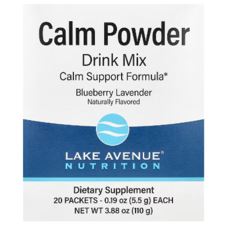 Lake Avenue Nutrition - CALM POWDER - Mélange à boire apaisant en poudre - Myrtille américaine et lavande - 20 sachets 5,5 g pièce