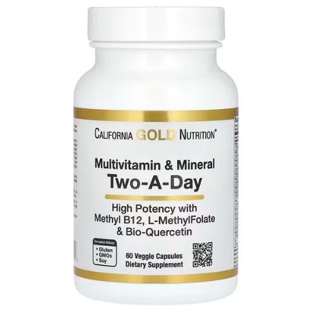 California Gold Nutrition - Multivitamines et minéraux avec méthyl B12, vitamine C, L-méthylfolate et quercétine biologique, -Deux capsules par jour, 60 capsules végétales