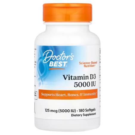 Doctor's Best - Vitamine D3 125 µg (5000 UI) - 180 capsules à enveloppe molle