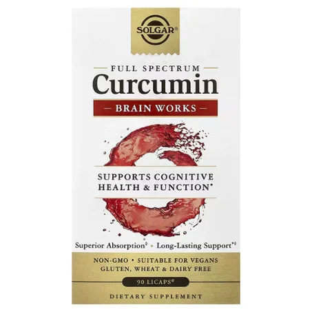 Solgar - Curcumine à spectre complet, Brain Works - 90 Licaps® - Mémoire et Concentration