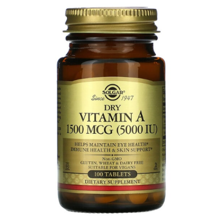 Solgar - Vitamine A sèche - 1500 µg / 5000 UI - 100 comprimés