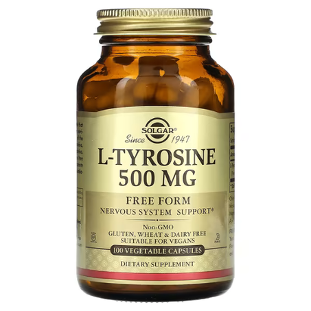 Solgar - L-tyrosine, 500 mg - 100 capsules végétales - Gestion du Stress et de la Motivation