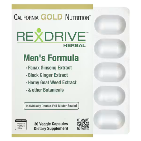California Gold Nutrition - Formule efficace à base de plantes pour hommes de Rexdrive™ avec des extraits de ginseng, de gingembre noir et d'herbe de cornée de chèvre ainsi que des mélanges v
