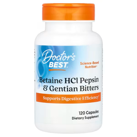 Doctor's Best - Bétaïne HCL Pepsine et amers de gentiane - 120 capsules