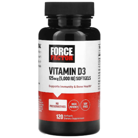 Force Factor - Vitamine D3 125 µg (5000 UI) 120 capsules à enveloppe molle
