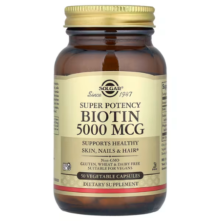 Solgar - Biotine, 5000 µg - 50 capsules végétales - Beauté des cheveux, peau et ongles