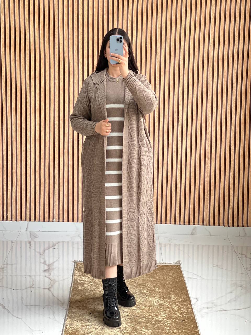 ✨ سترة صوفية طويلة وأنيقة مع فستان لمظهر أنيق ومريح - توصيل مجاني 🚚✨