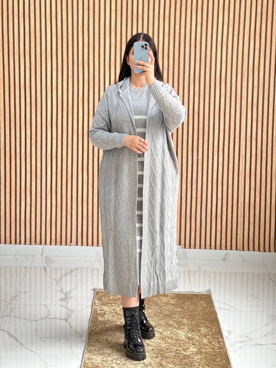 ✨ سترة صوفية طويلة وأنيقة مع فستان لمظهر أنيق ومريح - توصيل مجاني 🚚✨