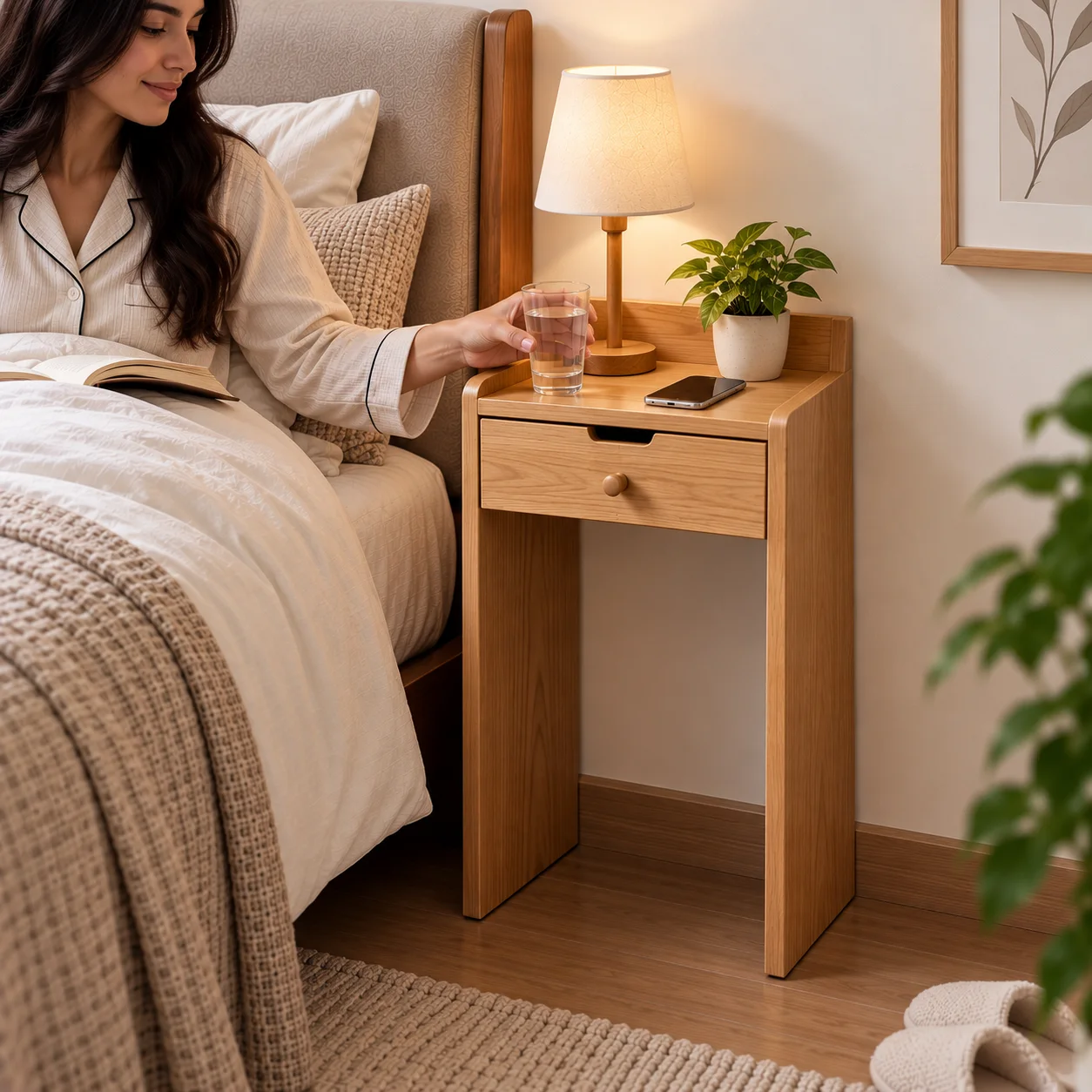 TABLE DE CHEVET EN BOIS  AVEC TIROIR