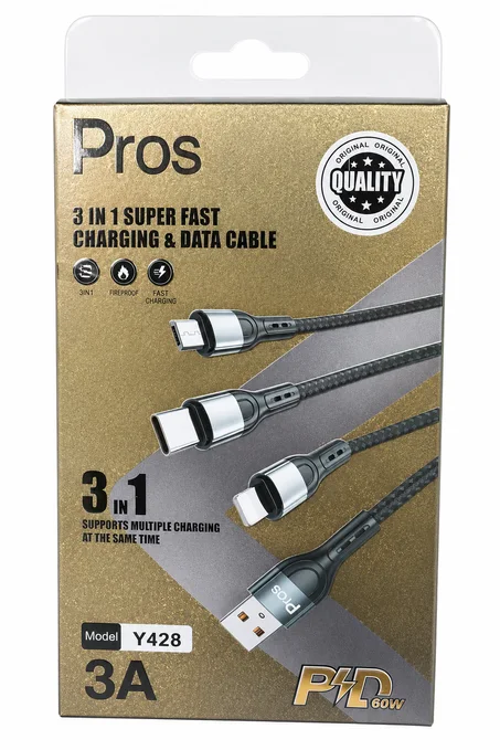 Pros Y428 3-in-1 Fast Charging & Data Cable