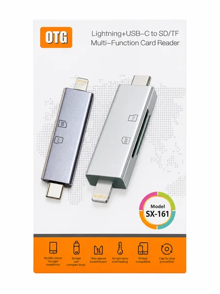 SX-161 OTG Lightning + USB-C SD/TF Card Reader