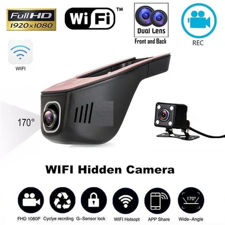 Caméra Dashcam Wi-Fi HD Double Lentille - Sécurité et Enregistrement en Temps Réel