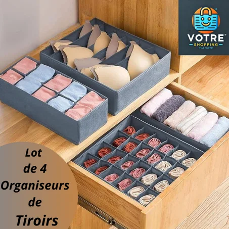 Lot de 4 Organiseurs de Tiroirs - Rangement Sous-Vêtements & Accessoires        كومبلي ديال 4 منظمات ديال الطواج - لتنظيم الملابس الداخلية والإكسسوارات