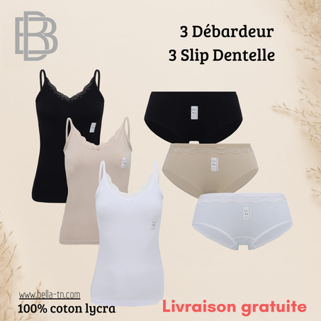 Pack (3) débardeurs-slip dentelle