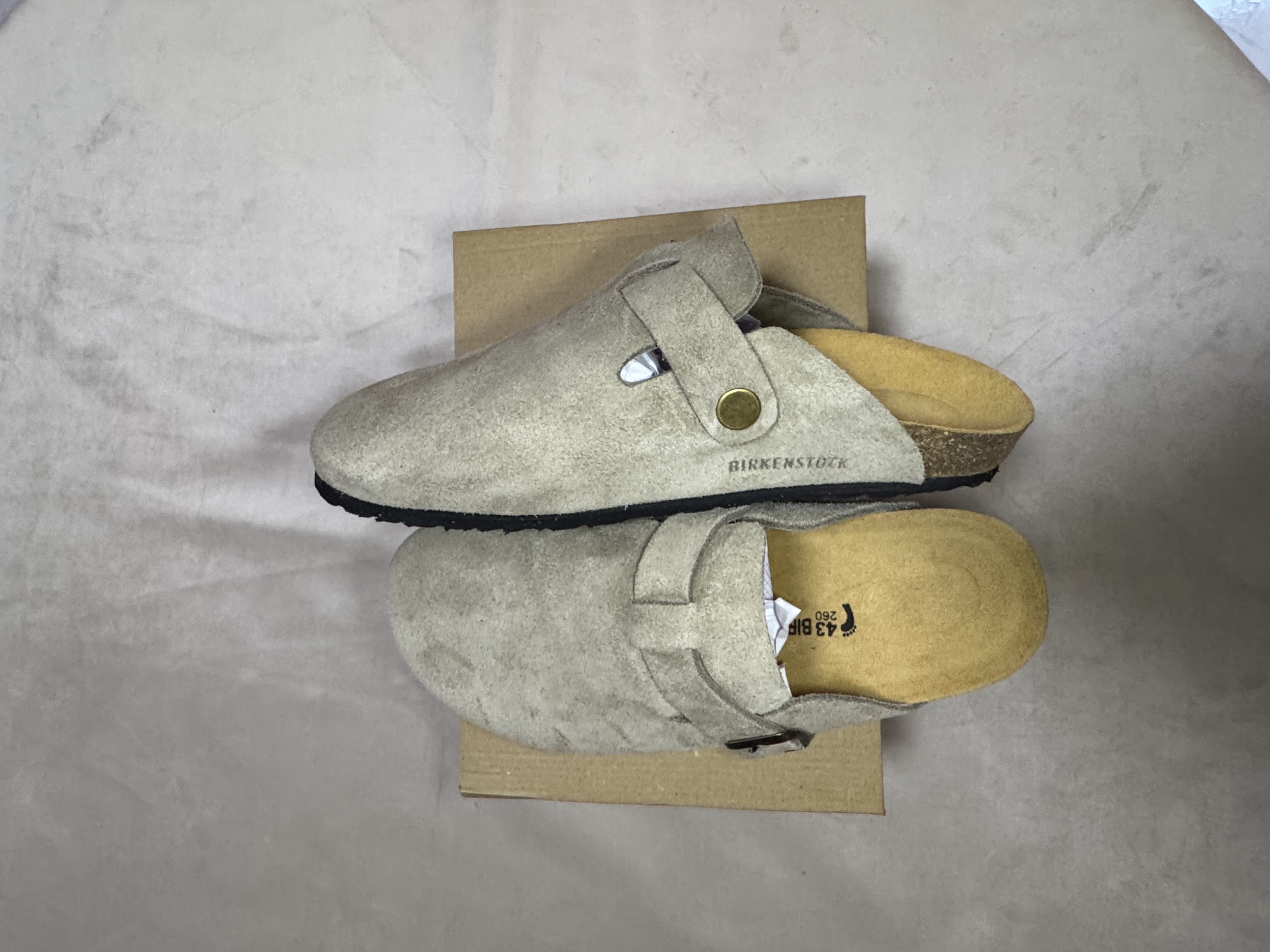 grey nude birkenstock clogs