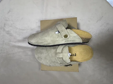 grey nude birkenstock clogs