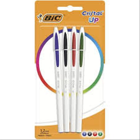 stylo bic blanc 4 couleurs : bleu - vert- rouge - noire