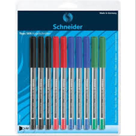 stylo schneider cristal 4 couleurs : vert- bleu - noire - rouge