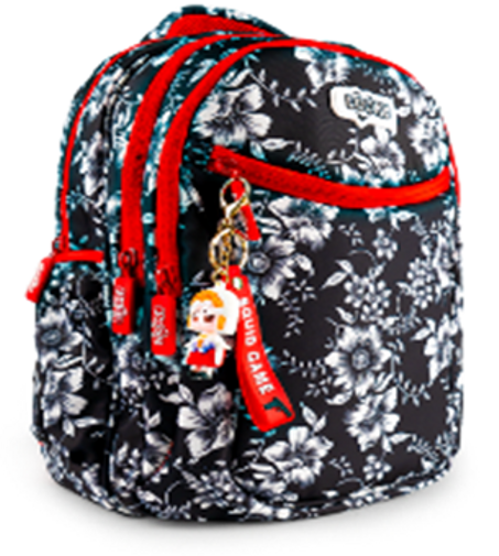 Sac à Dos  17" 4Poches  7Motifs Avec Tissu  SATIN Imperméable + Porte Clé