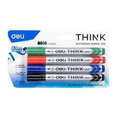 whiteboard marker u001 think deli 4 couleurs vert - rouge - bleu - noir