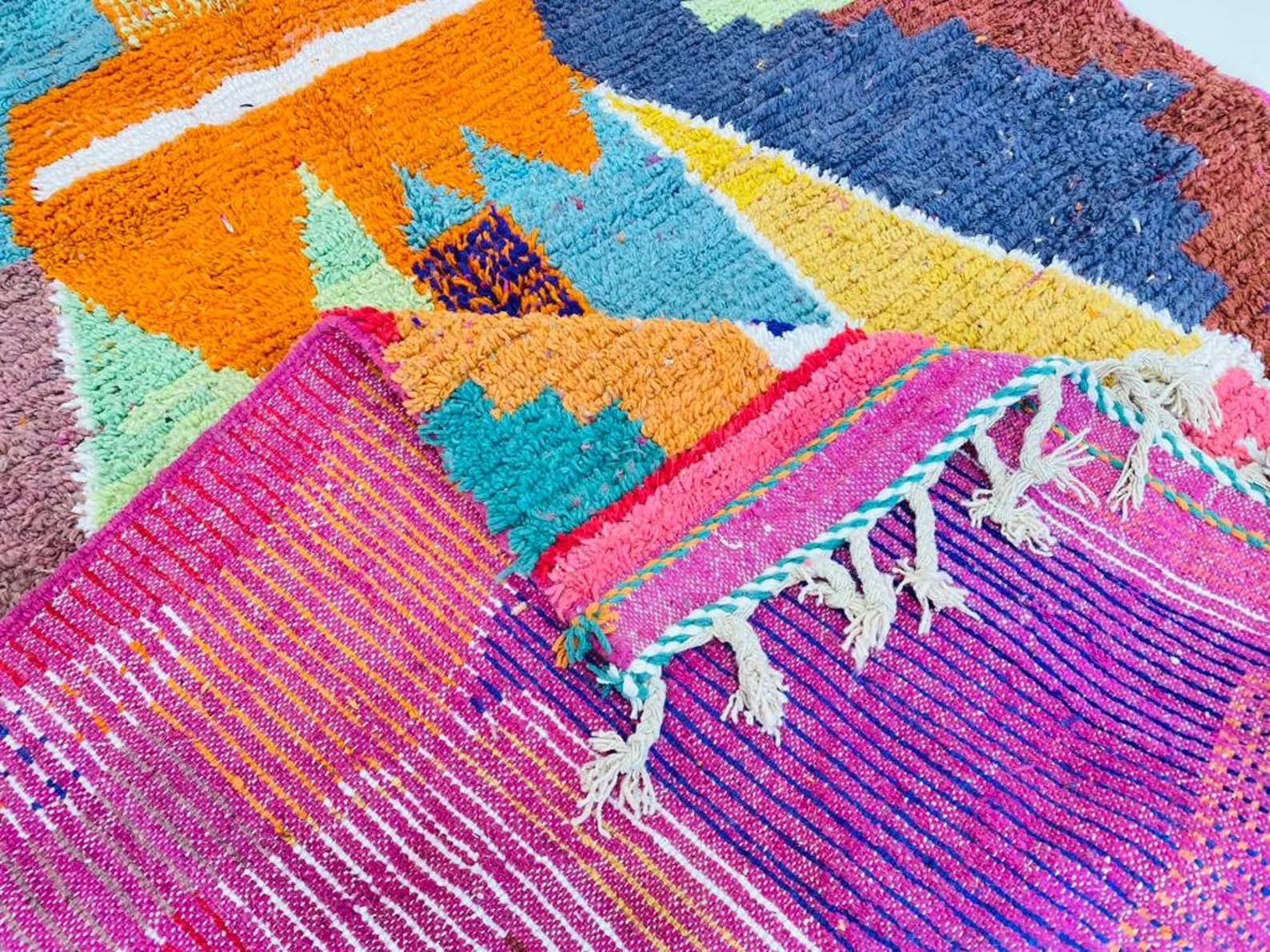 GRANDS TAPIS tapis marocain à damier multicolore tissé à la main Véritable tapis à carreaux Beni Ourain, tapis à poils longs artistique oriental. 9,8 X 6,7 PI