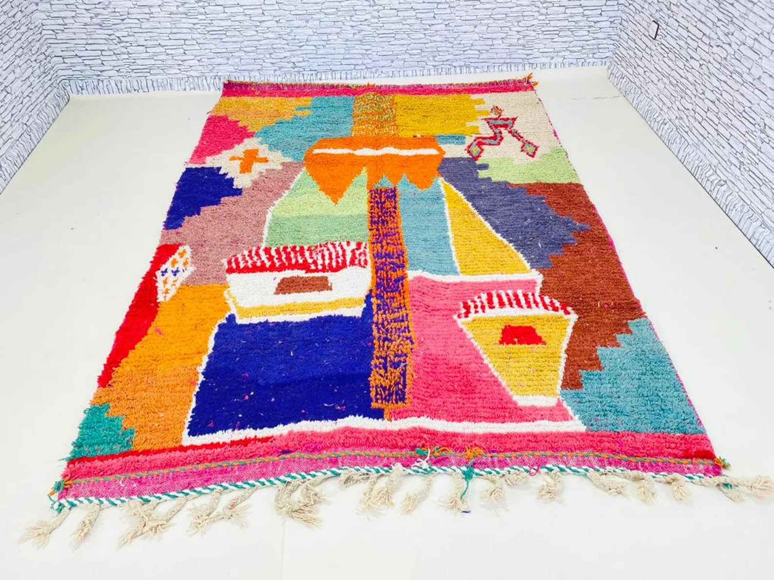 GRANDS TAPIS tapis marocain à damier multicolore tissé à la main Véritable tapis à carreaux Beni Ourain, tapis à poils longs artistique oriental. 9,8 X 6,7 PI