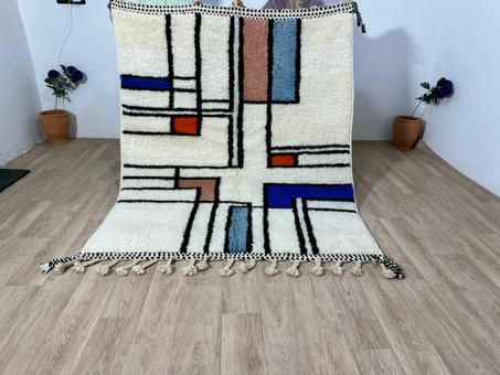 Fabuleux tapis Boujad personnalisé, tapis marocain authentique, tapis Azilal, tapis multicolore abstrait, tapis marocain fait main, tapis bohème