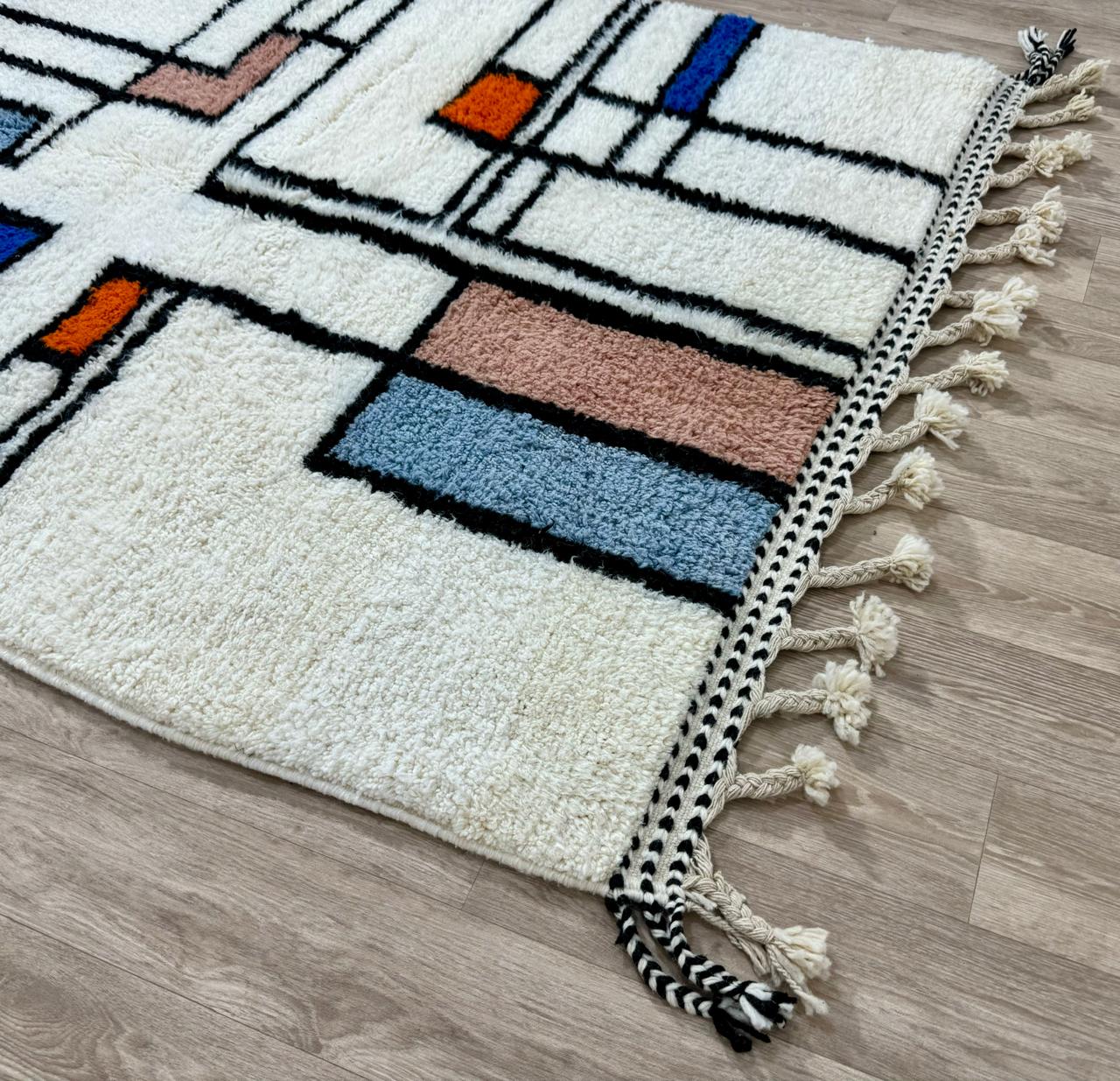 Fabuleux tapis Boujad personnalisé, tapis marocain authentique, tapis Azilal, tapis multicolore abstrait, tapis marocain fait main, tapis bohème
