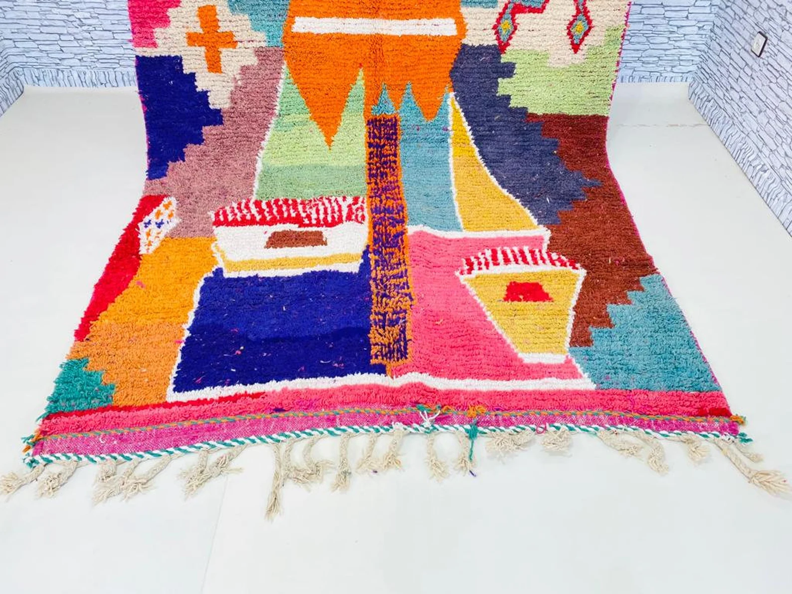 GRANDS TAPIS tapis marocain à damier multicolore tissé à la main Véritable tapis à carreaux Beni Ourain, tapis à poils longs artistique oriental. 9,8 X 6,7 PI