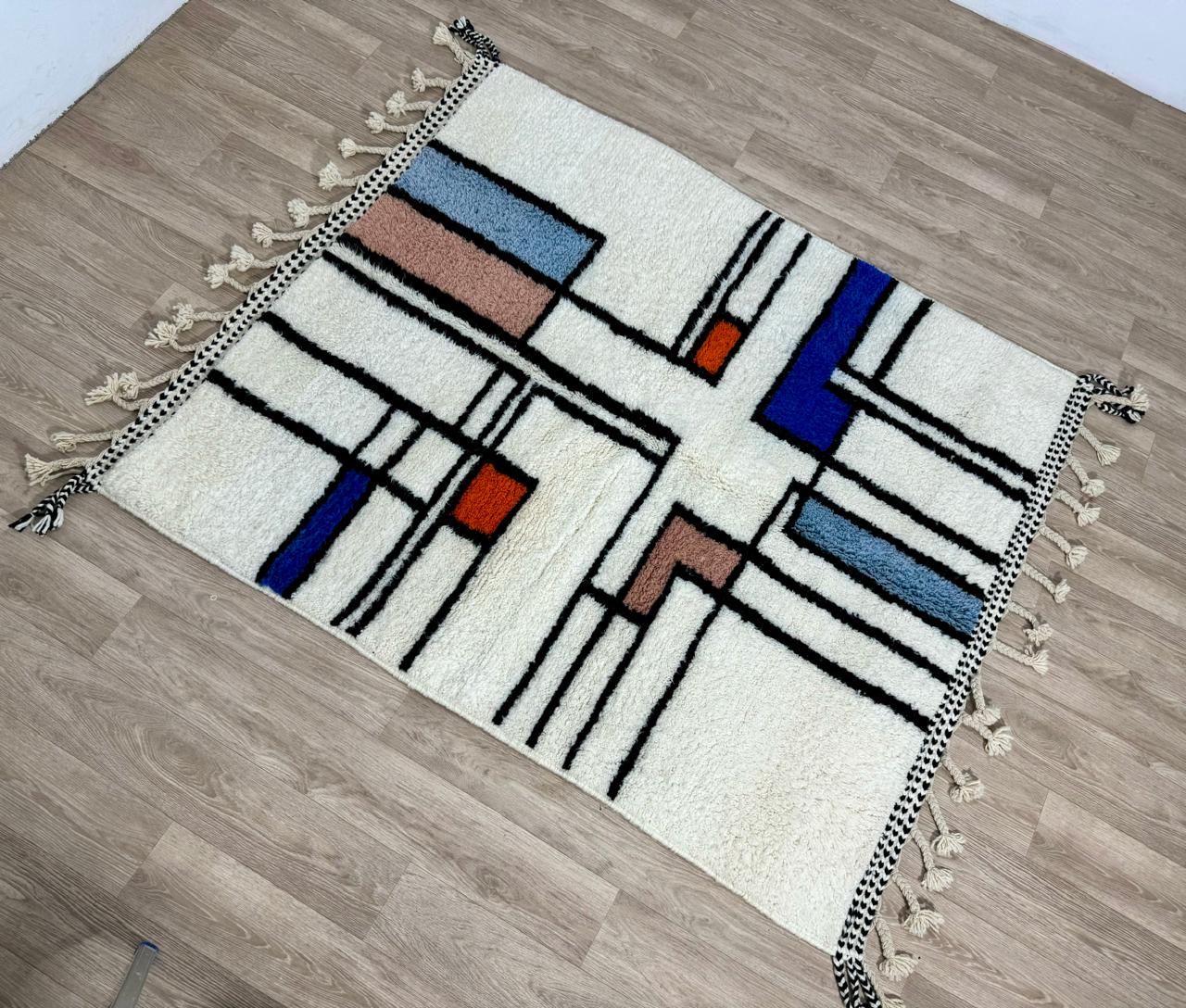 Fabuleux tapis Boujad personnalisé, tapis marocain authentique, tapis Azilal, tapis multicolore abstrait, tapis marocain fait main, tapis bohème