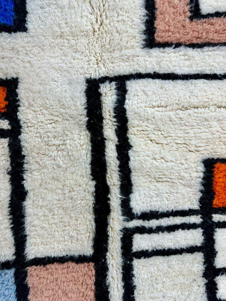 Fabuleux tapis Boujad personnalisé, tapis marocain authentique, tapis Azilal, tapis multicolore abstrait, tapis marocain fait main, tapis bohème