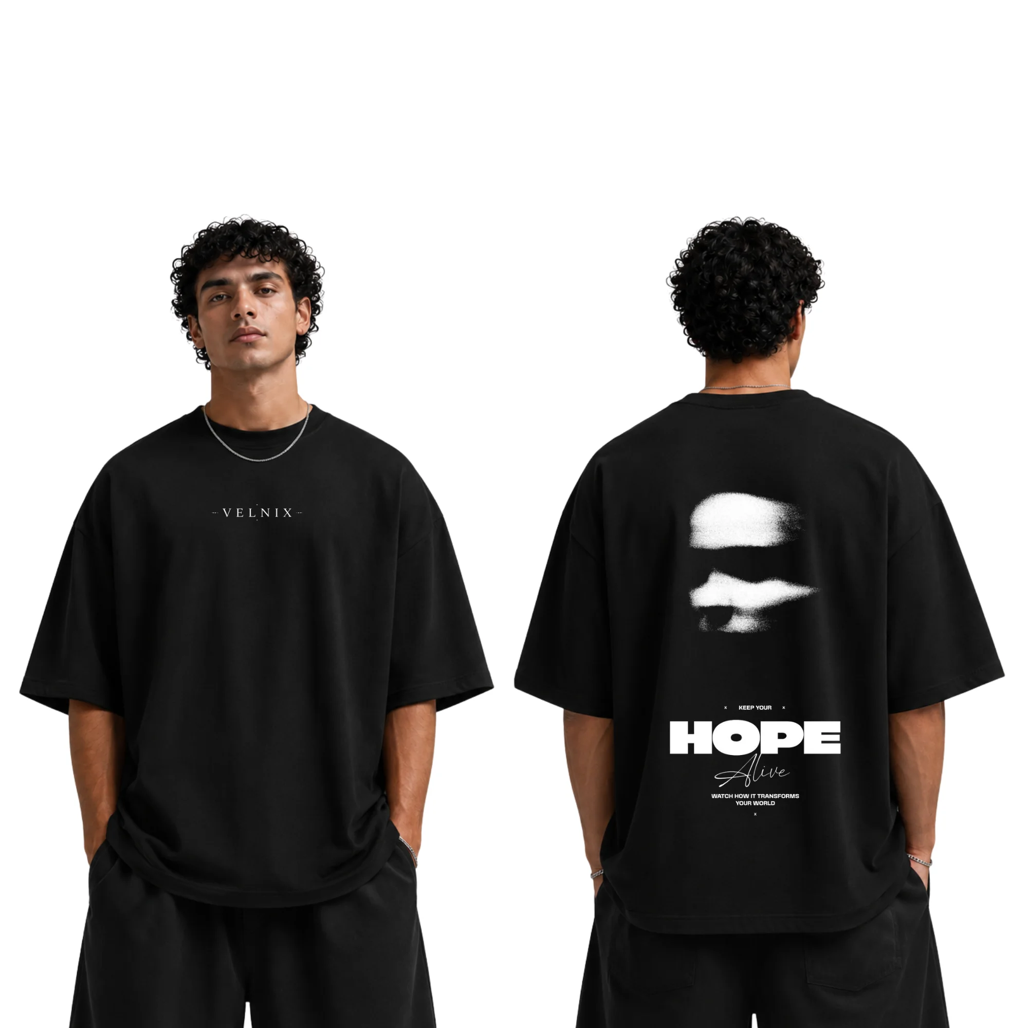 t shirt black oversize hope
